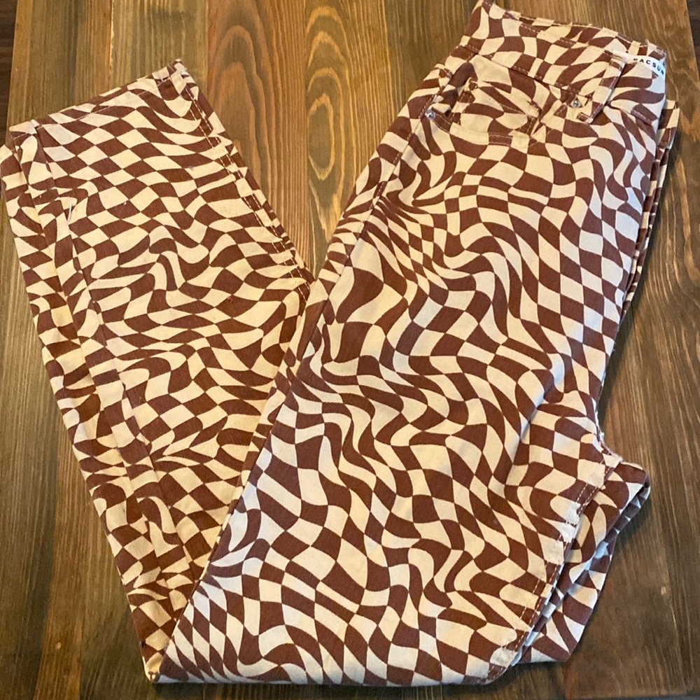 PACSUN ultra high‎ rise slim jeans trippy checkered pattern